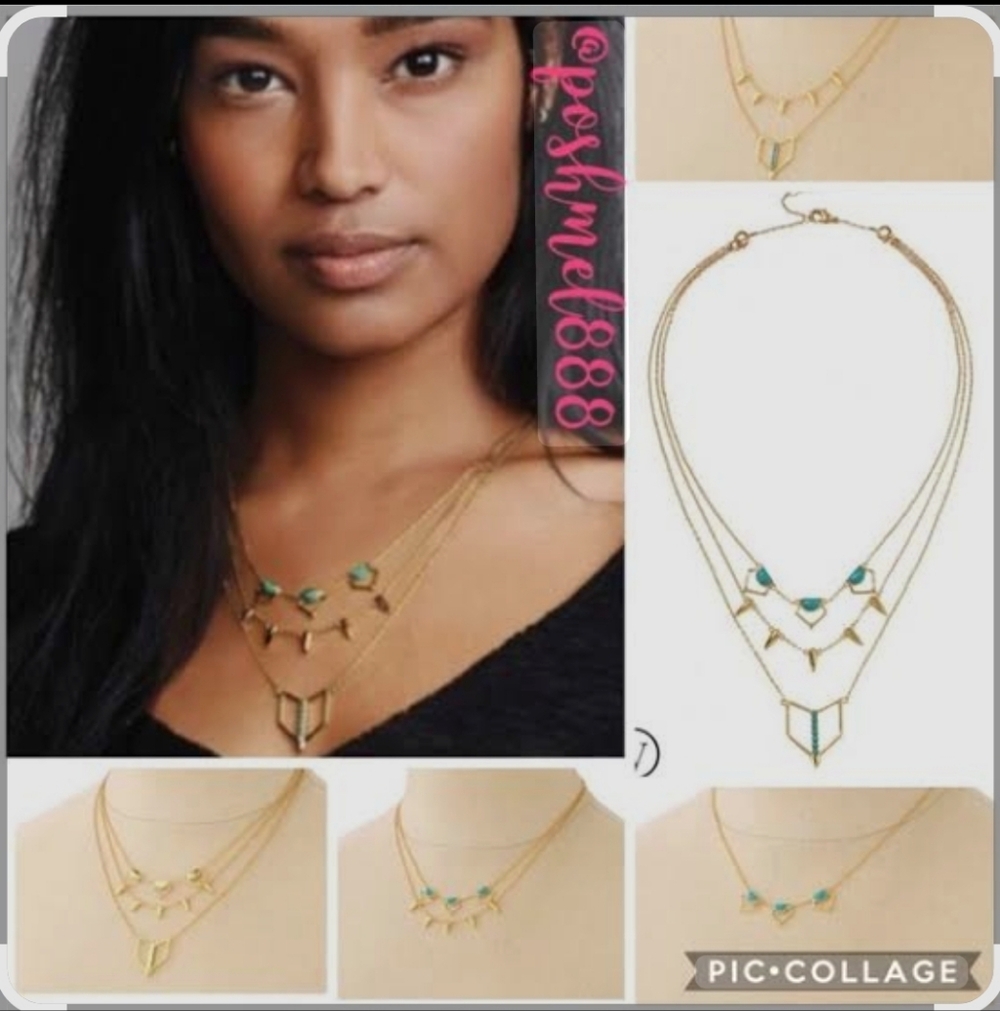 Stella & Dot Triple Turquoise & Gold Reversible Necklace - Picture 3 of 8